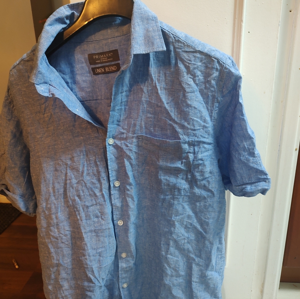 Primark  Men's Size Medium Light Weight Linen Blend Short Sleeve Button Up T Shi